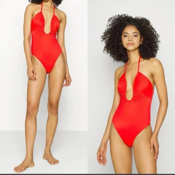 Good American Leilani Halter Neck One-Piece Swimsuit in Poppy Red - Picture 1 of 6